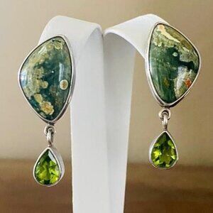 Echo of the Dreamer Rainforest Jasper & Peridot 950 Sterling Silver Dangle Earri